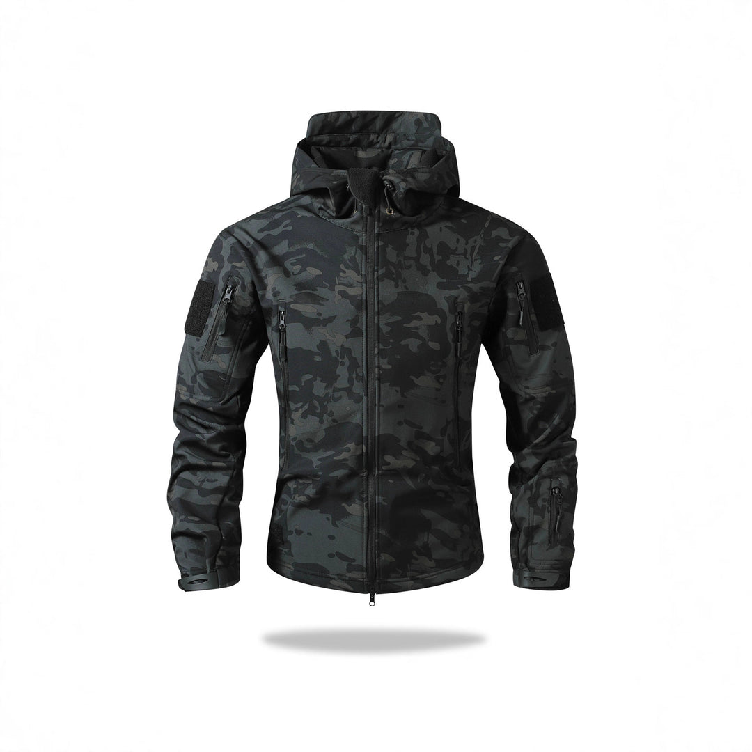 Herren Taktische Softshell-Jacke mit Kapuze, Camouflage-Print und Multifunktions-Taschen Nord Taschen