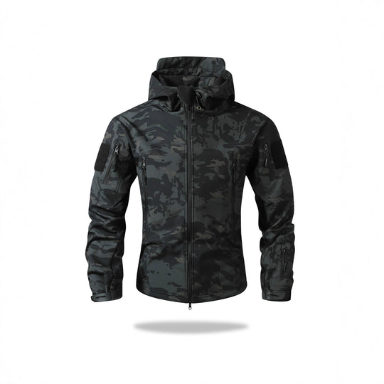 Herren Taktische Softshell-Jacke mit Kapuze, Camouflage-Print und Multifunktions-Taschen Nord Taschen