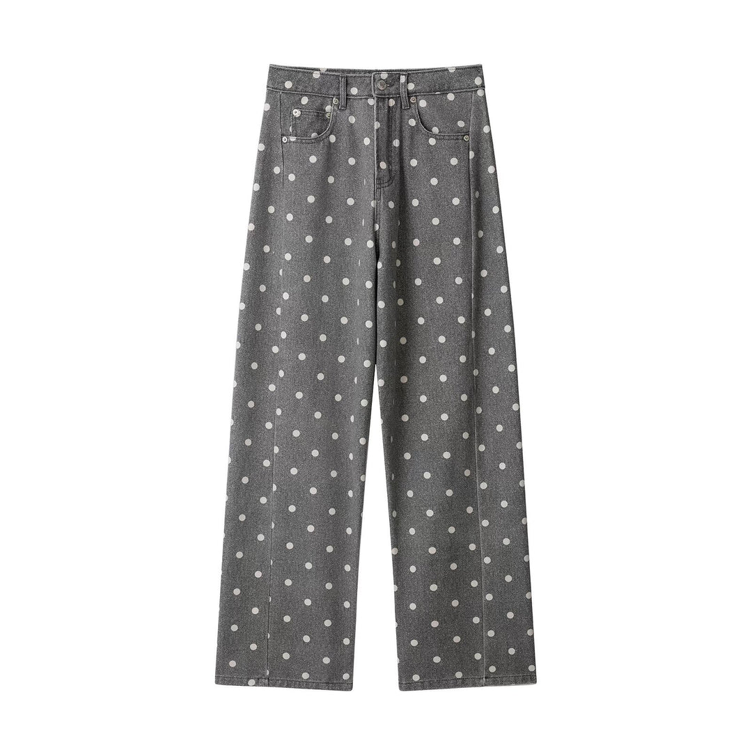 Damen Weite Highwaist Denimhose mit Polka‑Dot Print und Five‑Pocket-Design Nord Taschen