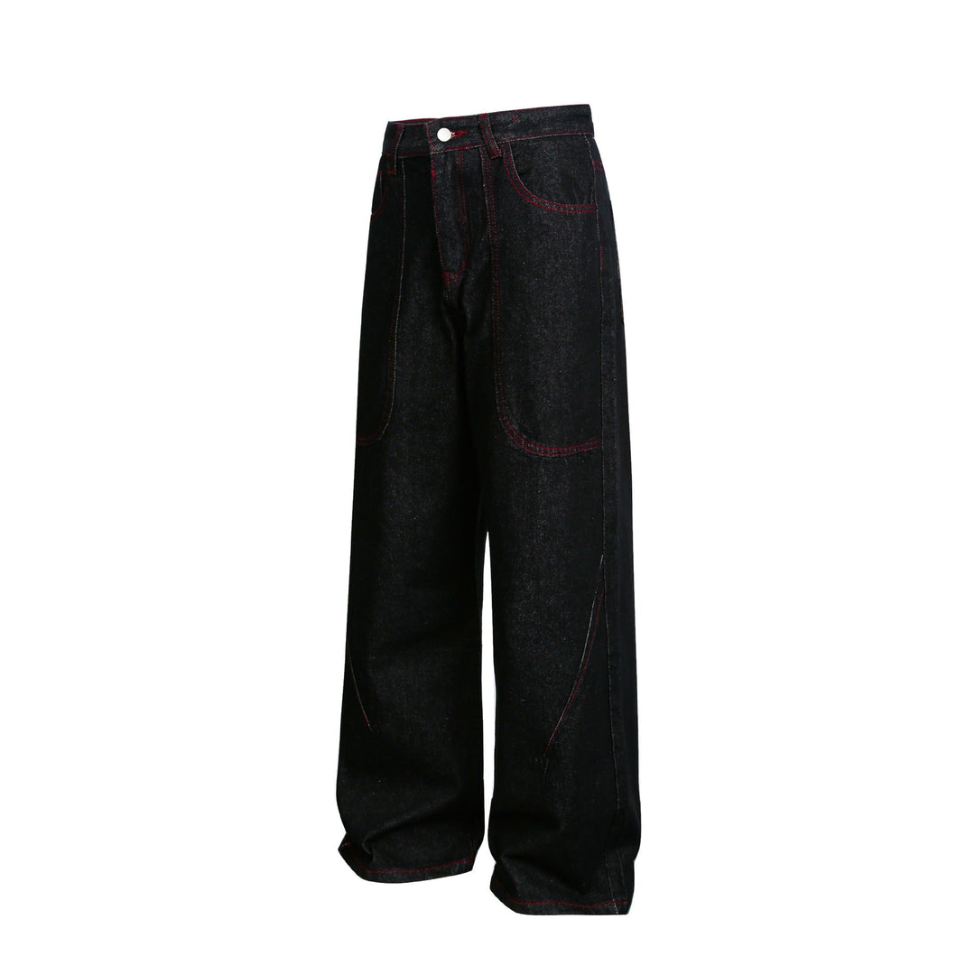 Damen weite Cropped-Denimhose mit hoher Taille und Kontrastnähten Nord Taschen