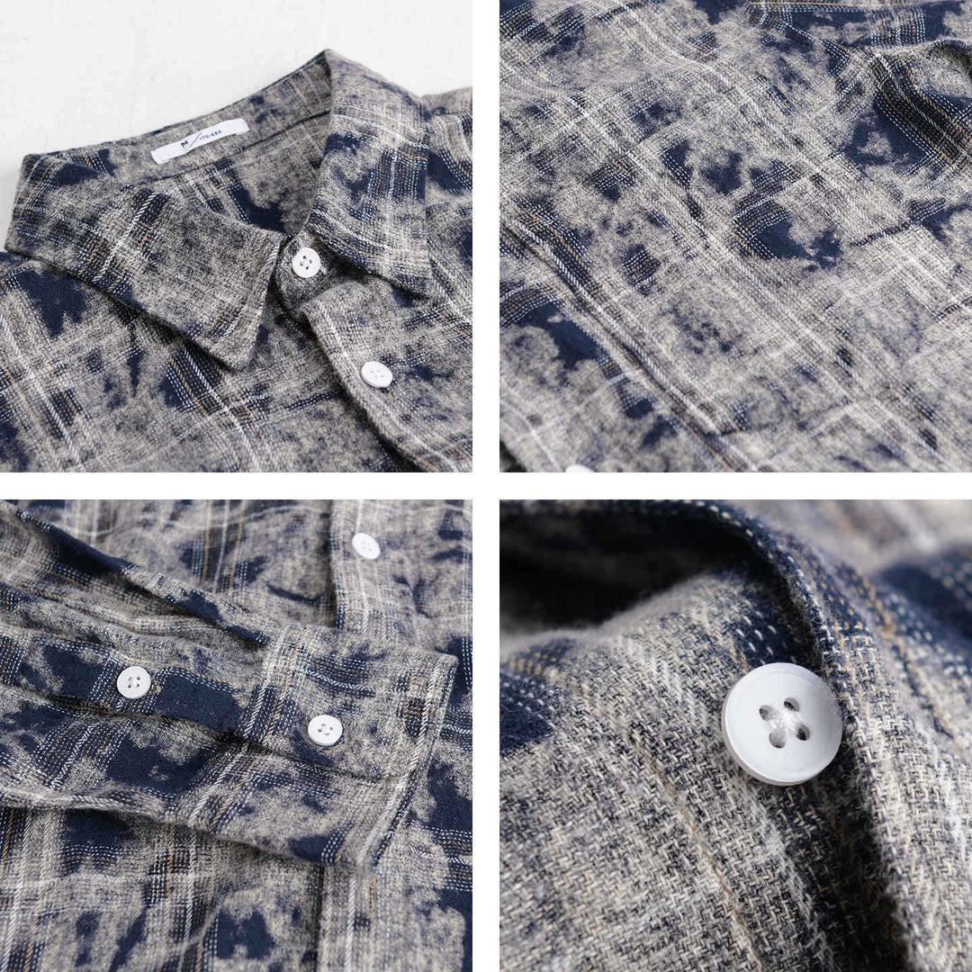 Herren Gebleichte Karo-Flanell-Overshirt Jacke im Used‑Look Nord Taschen