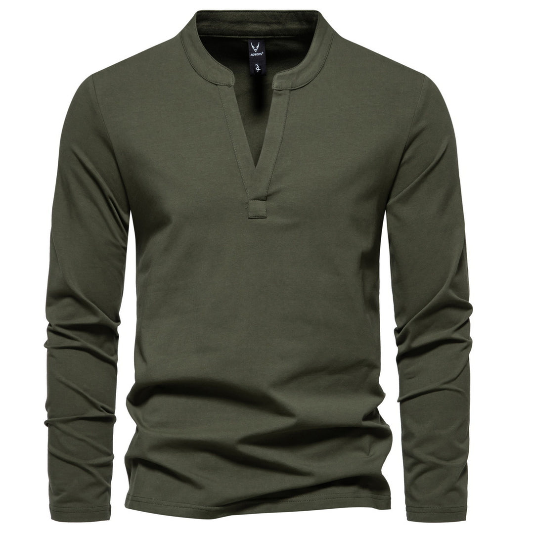 Herren langärmeliges Henleyshirt mit Stehkragen, tiefer V-Öffnung und schmaler Passform Nord Taschen