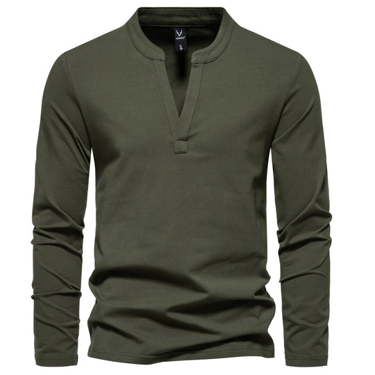 Herren langärmeliges Henleyshirt mit Stehkragen, tiefer V-Öffnung und schmaler Passform Nord Taschen