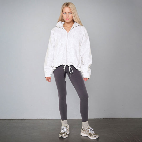 Damen oversized Kapuzenjacke mit Reißverschluss, Tunnelzug-Saum und Kängurutaschen Nord Taschen