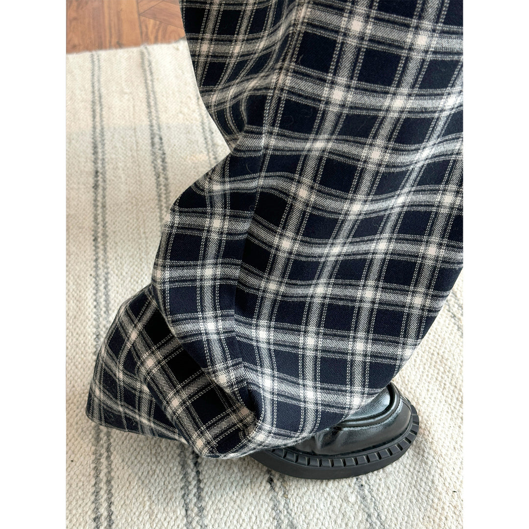 Damen Weite Karierte High-Waist Baggy-Hose mit Tunnelzug Nord Taschen