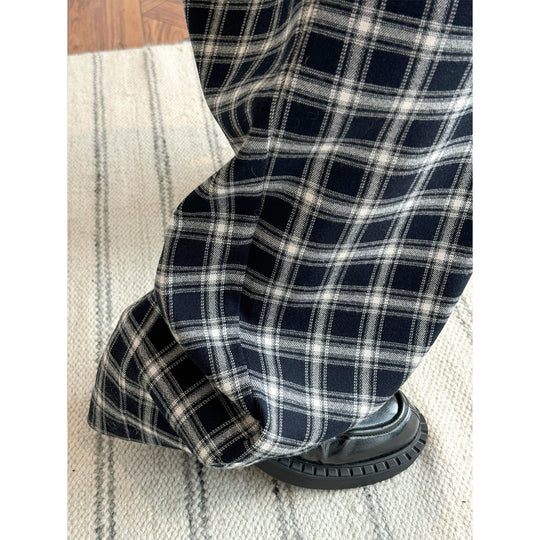 Damen Weite Karierte High-Waist Baggy-Hose mit Tunnelzug Nord Taschen