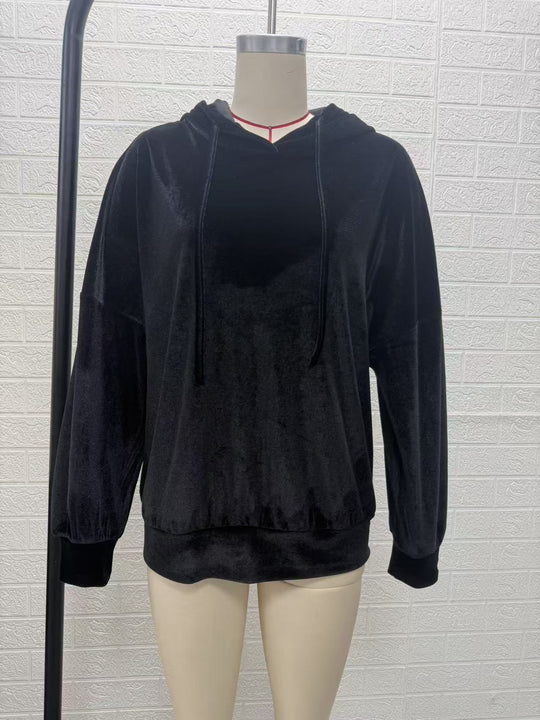 Damen Kuscheliger Samt-Kapuzenpullover im Oversize-Schnitt Nord Taschen