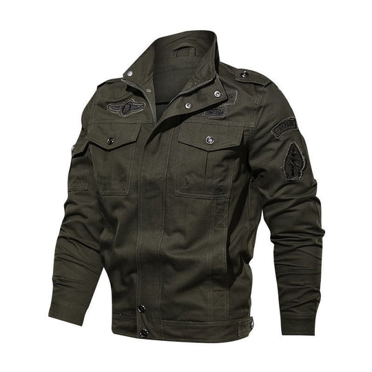Herren Leichte Canvas-Utilityjacke im Military‑Look mit Stehkragen, Epauletten und Brustpattentaschen Nord Taschen
