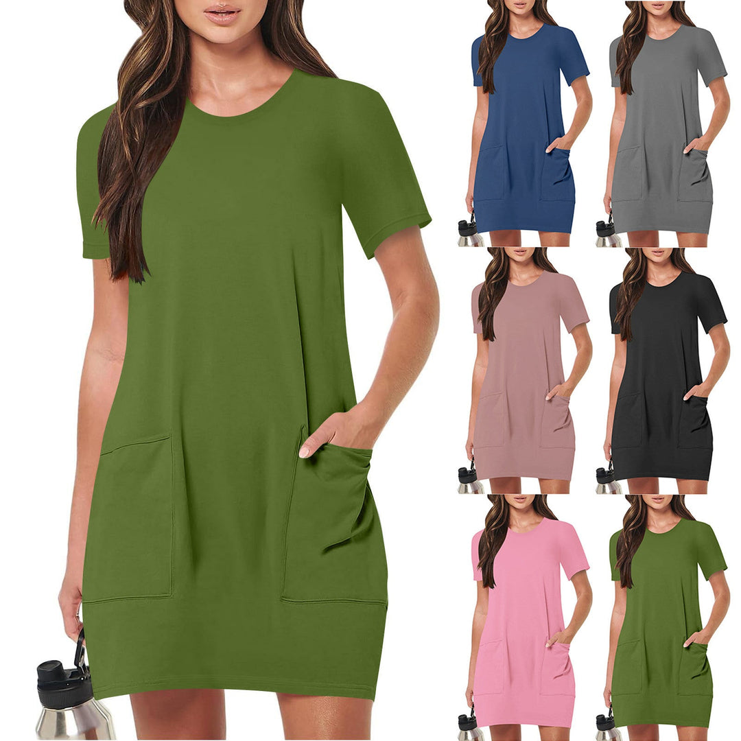Damen lässiges T-Shirt-Kleid mit praktischen Taschen