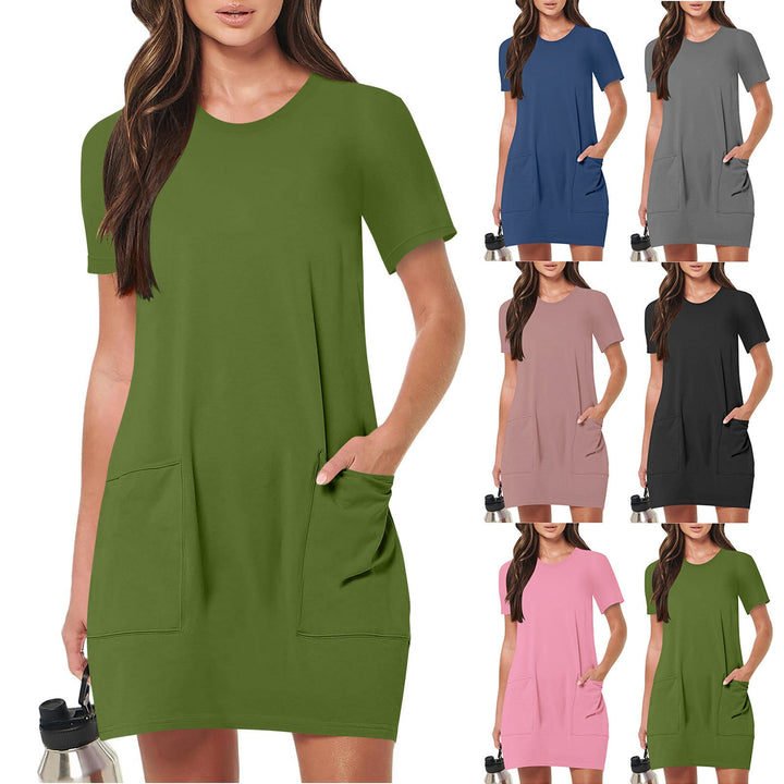 Damen lässiges T-Shirt-Kleid mit praktischen Taschen