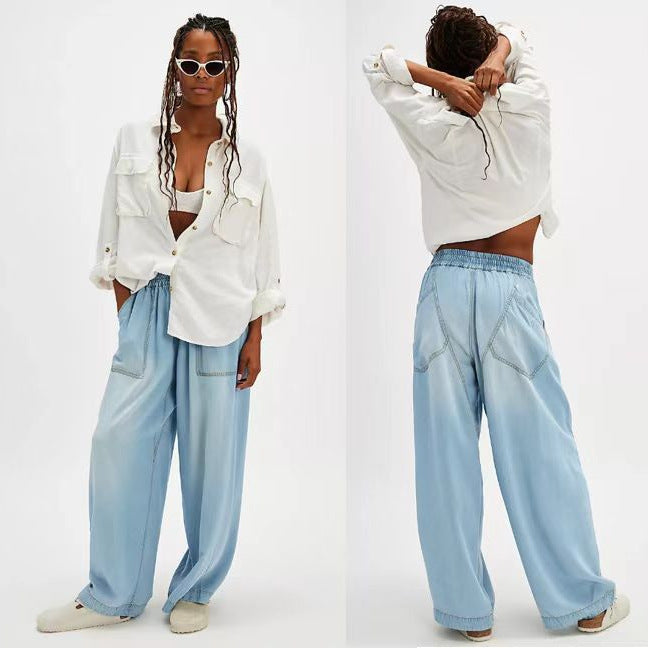 Damen weite Lyocell-Hose mit elastischem Kordelbund und großen aufgesetzten Fronttaschen Nord Taschen