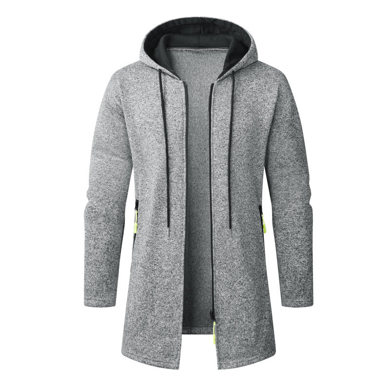 Herren Langer Strickmantel mit Kapuze, durchgehendem Reißverschluss & weichem Fleecefutter Nord Taschen