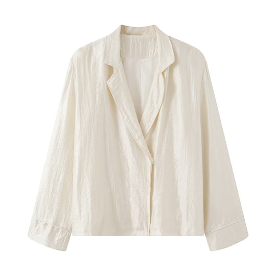 Damen Zweiteiliges Satin-Pyjama-Set mit Blazer-Oberteil und elastischer Bundhose Nord Taschen