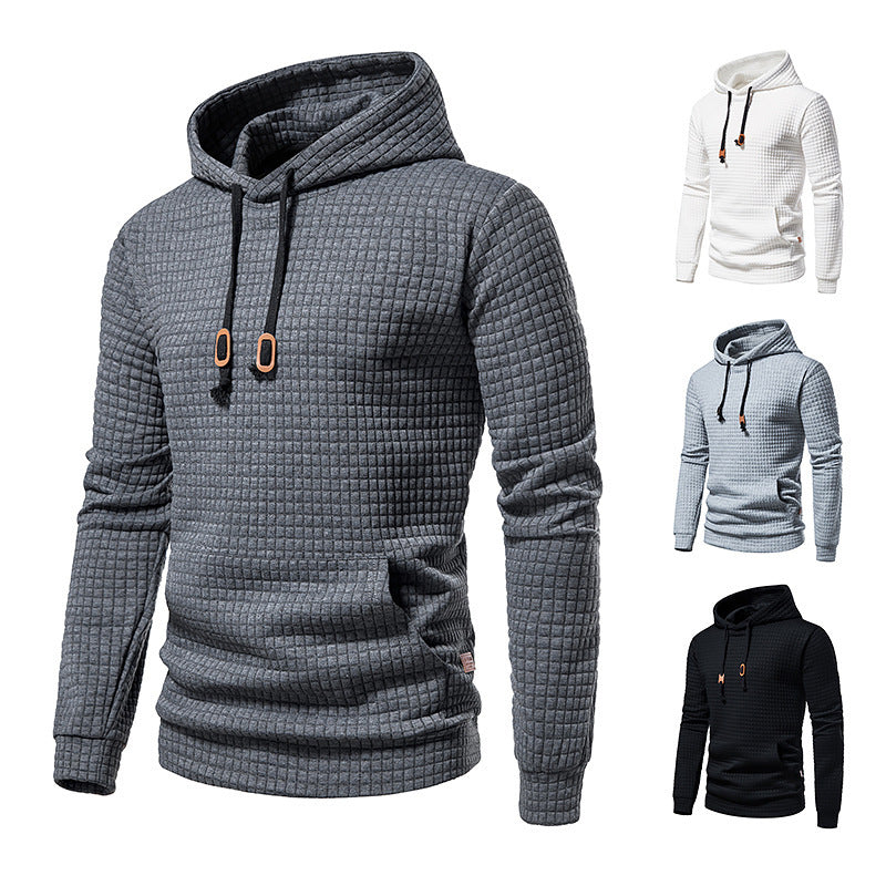 Herren strukturierter Kapuzenpullover mit wattierter Karo Steppstruktur und Kängurutasche Nord Taschen