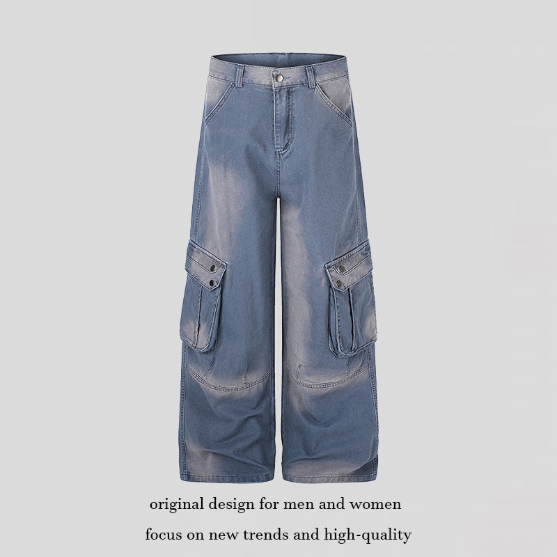 Damen Hochtaillierte Culotte-Jeans im Workwear-Stil mit großen Klapp-Taschen und Used-Finish Nord Taschen
