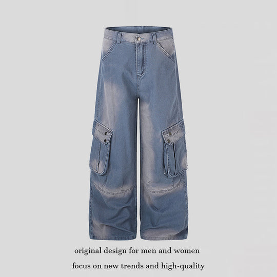 Damen Hochtaillierte Culotte-Jeans im Workwear-Stil mit großen Klapp-Taschen und Used-Finish Nord Taschen