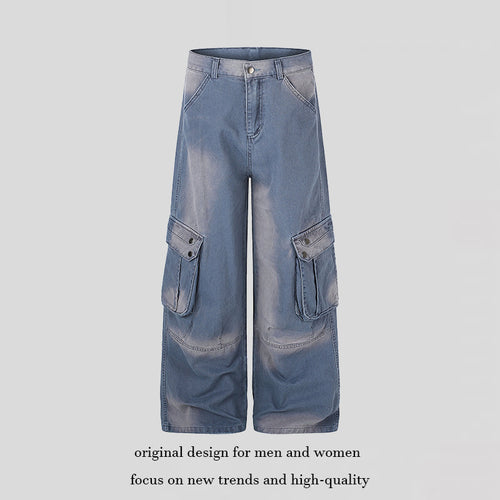 Damen Hochtaillierte Culotte-Jeans im Workwear-Stil mit großen Klapp-Taschen und Used-Finish Nord Taschen