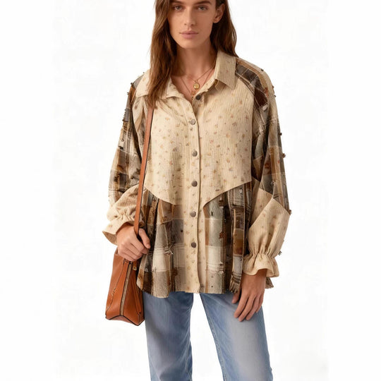 Damen Lässige und elegante Puffärmel Bluse Nord Taschen