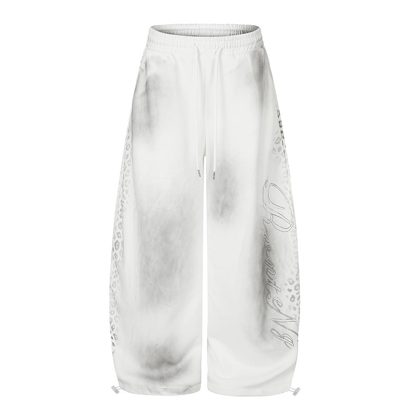 Damen Weite Palazzo-Sweathose mit Komfortbund, Kordelzug und Leo-Seitenprint Nord Taschen