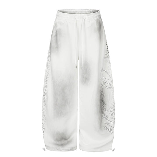 Damen Weite Palazzo-Sweathose mit Komfortbund, Kordelzug und Leo-Seitenprint Nord Taschen