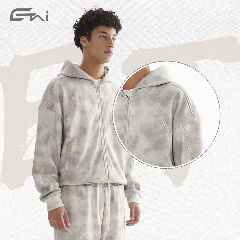 Damen Loungewear-Set aus French-Terry mit Cropped-Reißverschluss-Hoodie und weit geschnittener Sweatpant Nord Taschen