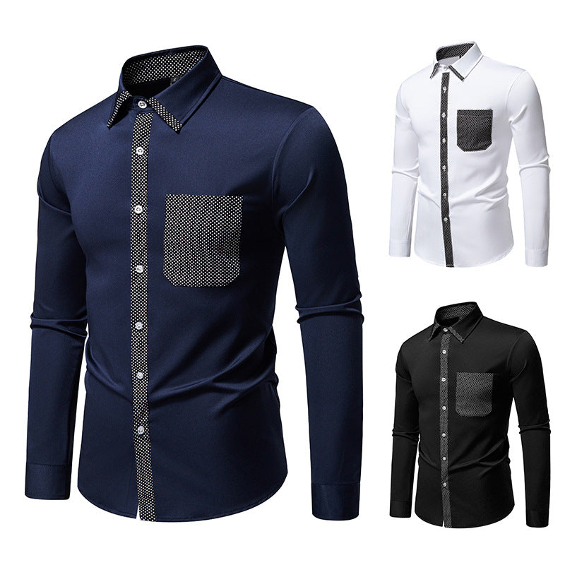 Herren Feines Langarm-Hemd mit Kontrastpunkt-Details, Slim-Fit und Brusttasche Nord Taschen