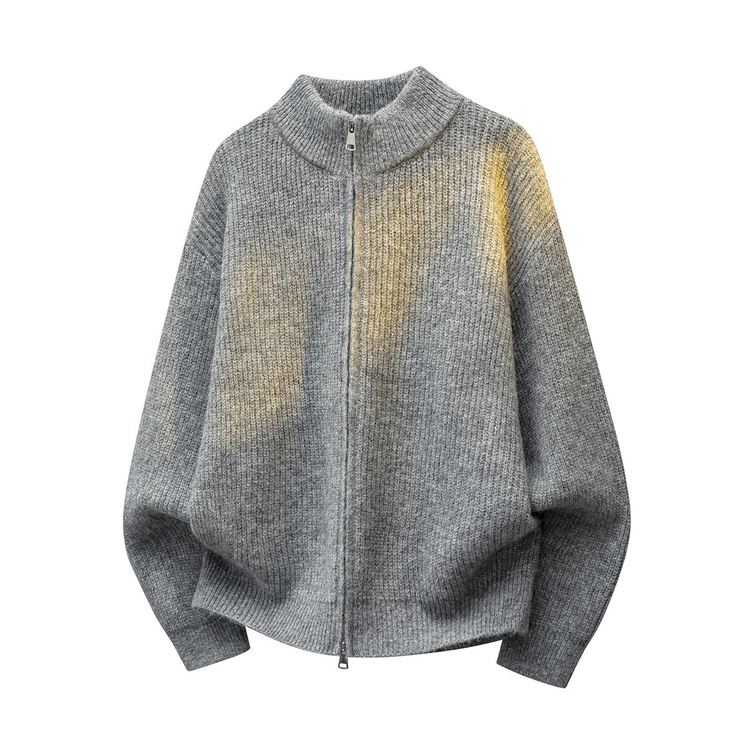 Unisex Oversize Strukturstrick-Halbzip-Cardigan mit Stehkragen & Zwei-Wege-Reißverschluss Nord Taschen
