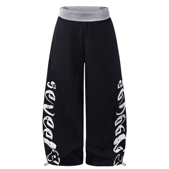Damen Weite Palazzo-Jogginghose mit hohem Komfortbund, seitlichem Schriftprint und verstellbarem Saum Nord Taschen