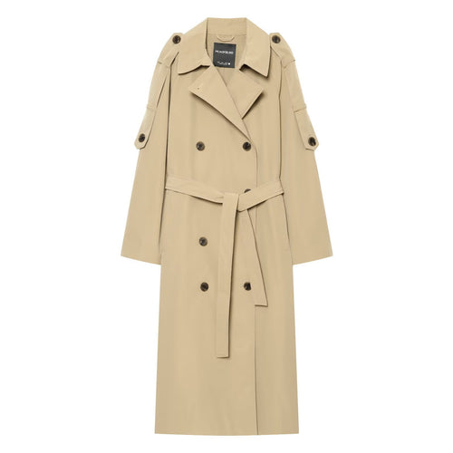 Damen Doppelreihiger Trenchcoat mit abnehmbaren Cape-Ärmeln und Taillengürtel Nord Taschen
