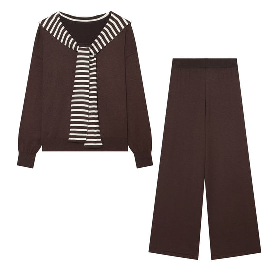 Damen Strick-Lounge-Set mit maritimen Schal-Detail und hoher Taille Nord Taschen