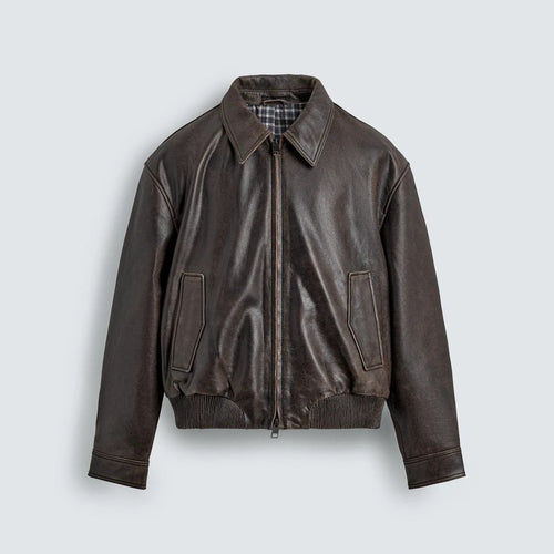 Herren Lederjacke im Vintage-Fliegerblouson‑Stil mit Karofutter Nord Taschen