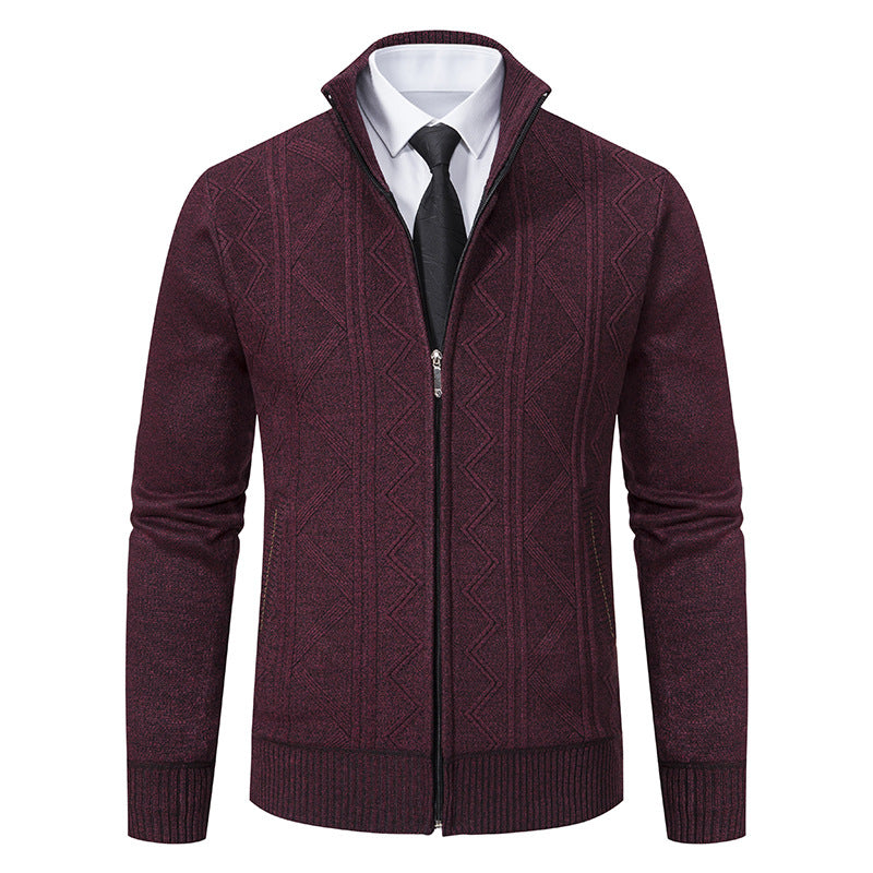 Herren Strickjacke mit Reißverschluss, Stehkragen und strukturierter Zopfmuster-Optik Nord Taschen