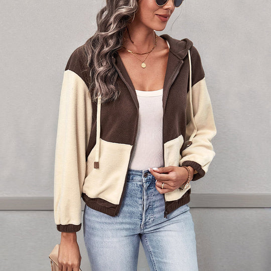 Damen Fleece-Kapuzenjacke mit Colorblock, durchgehendem Reißverschluss und Eingrifftaschen Nord Taschen