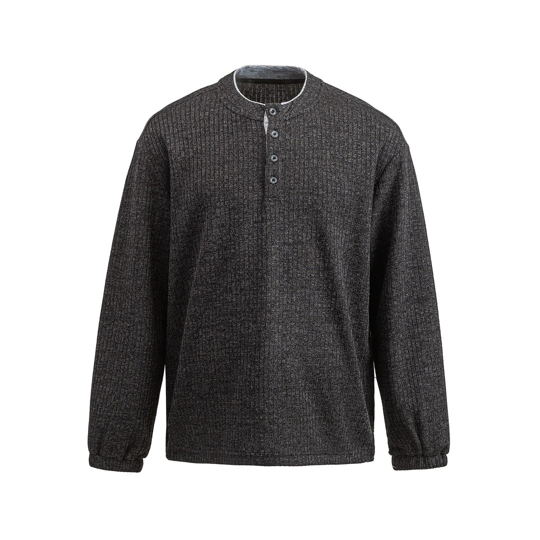 Herren Rippstruktur-Henley-Pullover mit Stehkragen und Knopfleiste Nord Taschen