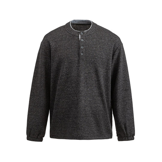 Herren Rippstruktur-Henley-Pullover mit Stehkragen und Knopfleiste Nord Taschen