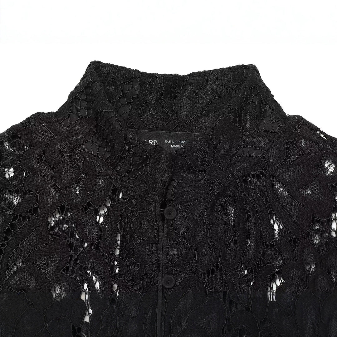 Damen Kurze Spitzenjacke mit Stehkragen und Knopfleiste Nord Taschen