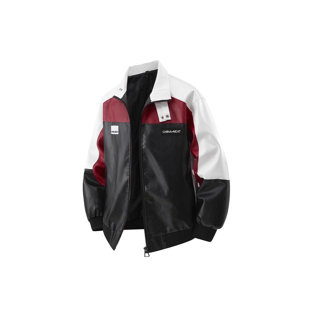 Herren Colorblock Kunstleder-Bomberjacke mit Stehkragen und beidseitigem Reißverschluss Nord Taschen