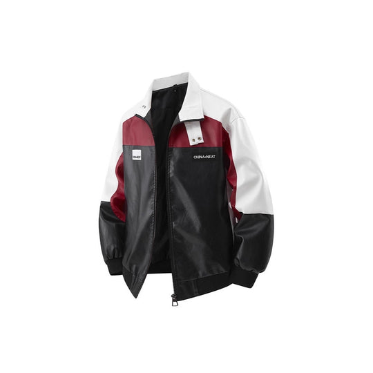 Herren Colorblock Kunstleder-Bomberjacke mit Stehkragen und beidseitigem Reißverschluss Nord Taschen