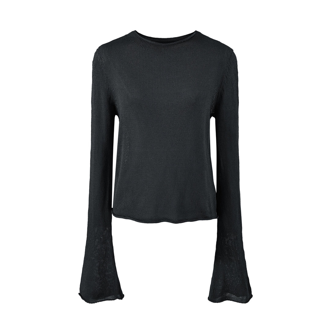 Damen Leichtes Feinstrick-Longsleeve mit ausgestellten Trompetenärmeln Nord Taschen