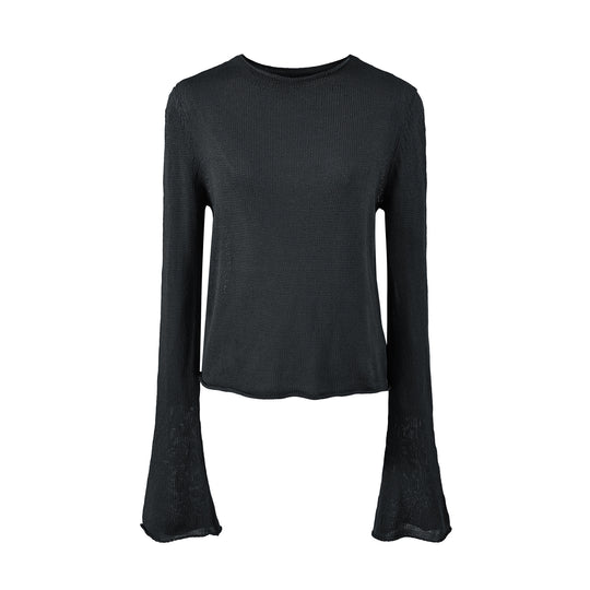 Damen Leichtes Feinstrick-Longsleeve mit ausgestellten Trompetenärmeln Nord Taschen
