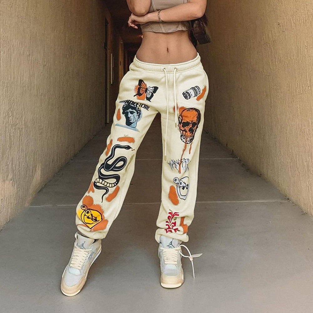 Damen Grafik-Jogginghose mit hohem Bund, Kordelzug und Streetwear-Prints Nord Taschen