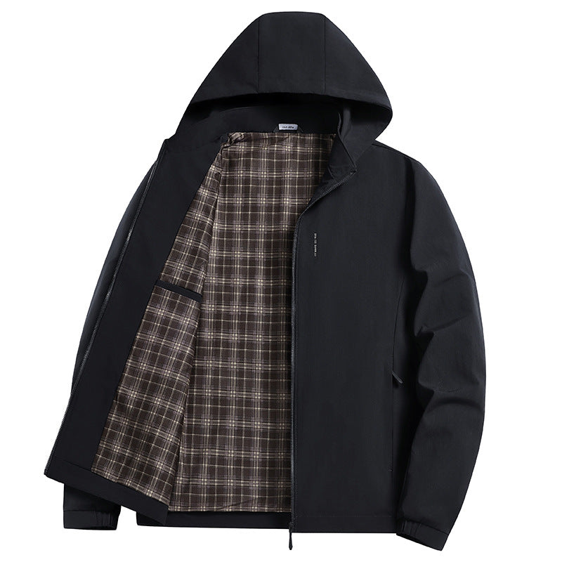 Herren Kapuzen-Softshelljacke mit kariertem Innenfutter, windabweisend und leicht gefüttert Nord Taschen