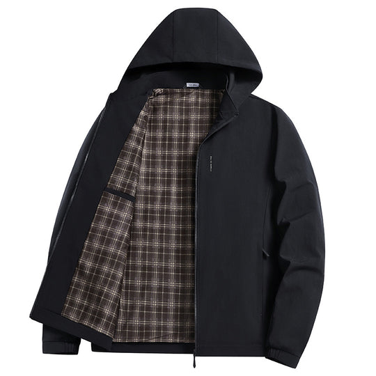 Herren Kapuzen-Softshelljacke mit kariertem Innenfutter, windabweisend und leicht gefüttert Nord Taschen