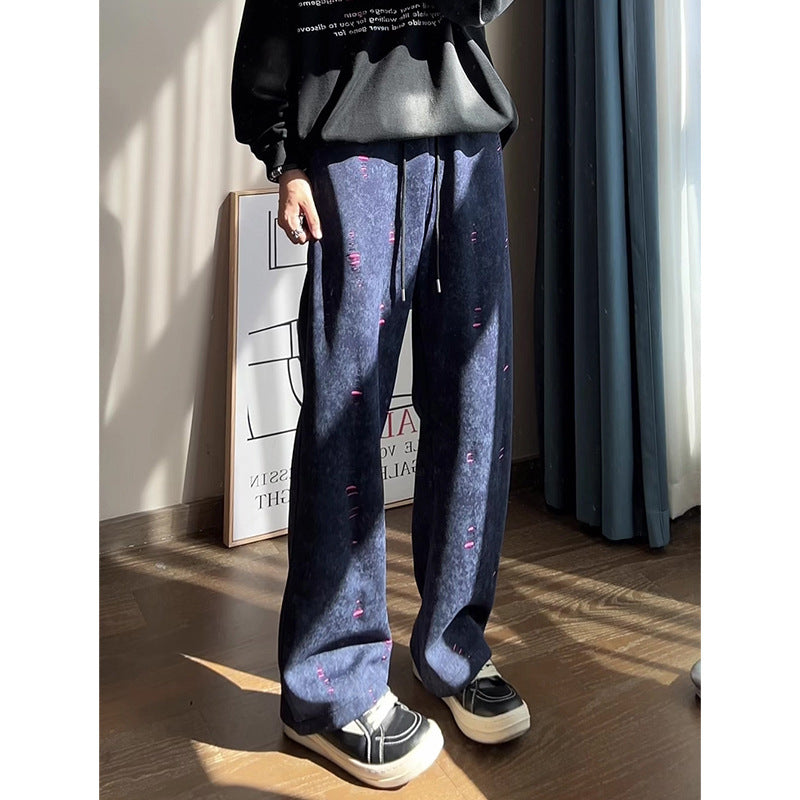 Herren Oversized Cordhose mit Distressed‑Details, weitem Bein und Tunnelzug Nord Taschen