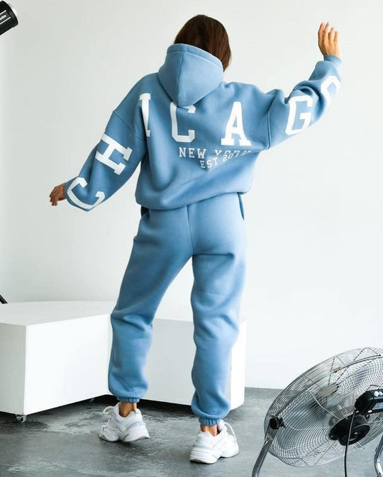 Damen Oversized Kapuzenpullover mit großflächigem Blockprint Nord Taschen