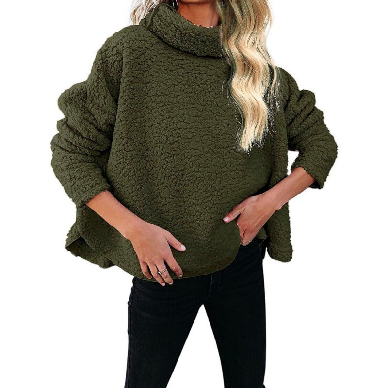 Damen Oversize-Sherpa-Pullover mit hohem Rollkragen, verlängertem Rückensaum und lässiger Silhouette Nord Taschen