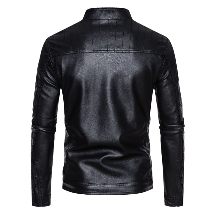 Herren taillierte Lederimitat-Bikerjacke mit Stehkragen und gesteppter Ärmeldetail Nord Taschen