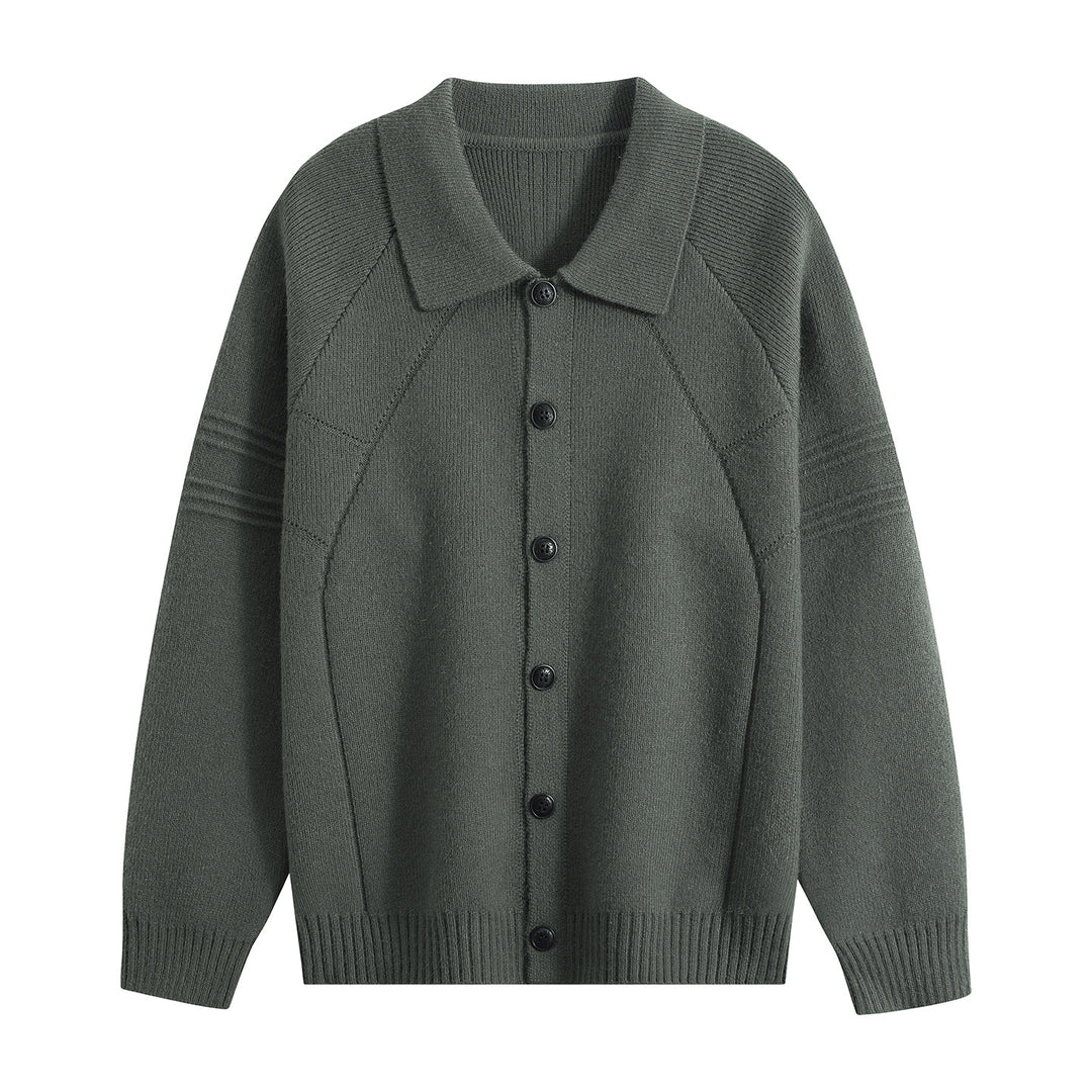 Herren Strickcardigan mit Hemdkragen, Raglanärmeln & geripptem Saum Nord Taschen