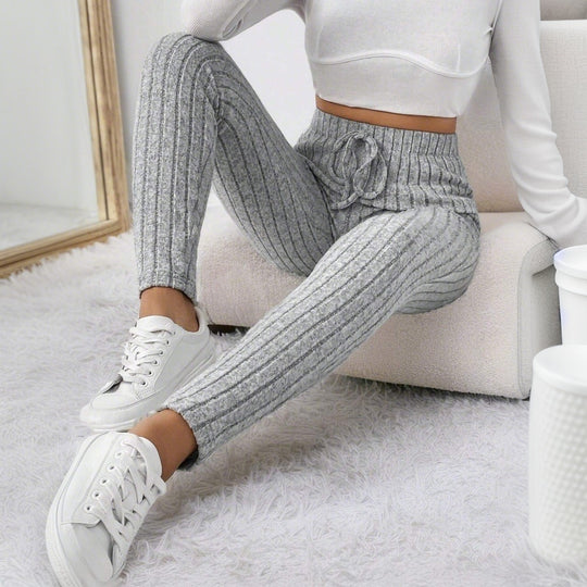 Damen gerippte Highwaist-Stricklegging mit Tunnelzug, elastischer Bund und figurbetonter Skinny-Passform Nord Taschen