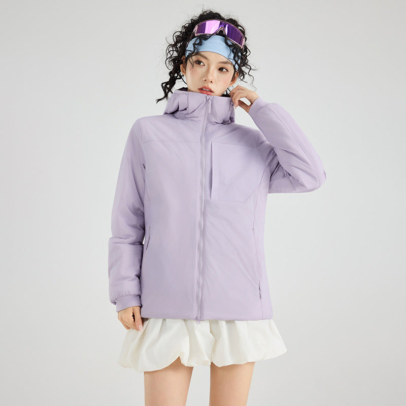 Damen Isolierte Outdoor-Steppjacke mit Kapuze, Brustpasse und elastischen Bündchen Nord Taschen